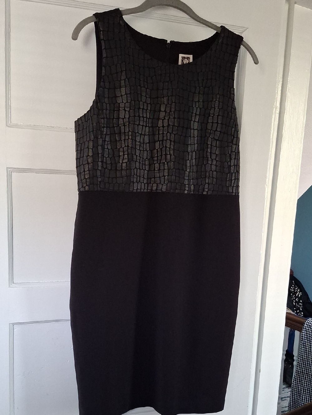 Anne Klein Black Sleeveless Sheath Dress with Textured Bodice